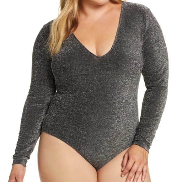 Leith | Tops | Leith Plus Womens Deep V Metallic Bodysuit 2x | Poshmark